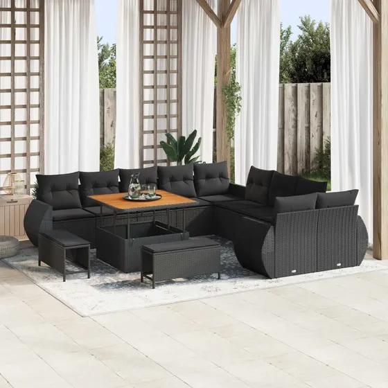 vidaXL Havesofa Sæt 13 pc Sort polyrattan
