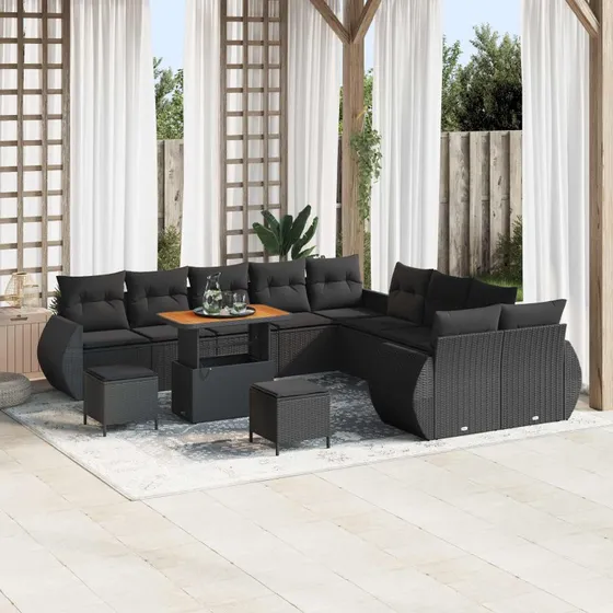 vidaXL Havesofa Sæt 13 pc Sort polyrattan
