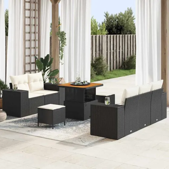 vidaXL Havesofa Sæt 8 stk Sort polyrattan