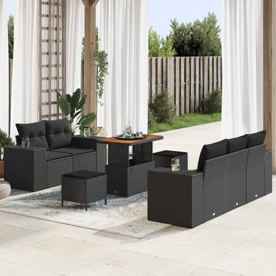 vidaXL Havesofa Sæt 8 stk Sort polyrattan