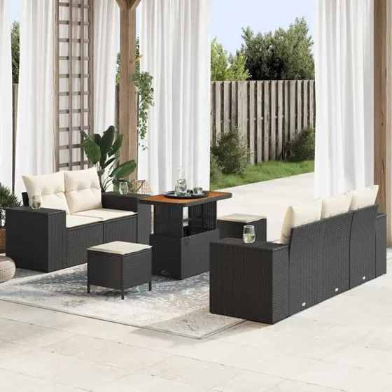 vidaXL Havesofa Sæt 8 stk Sort polyrattan