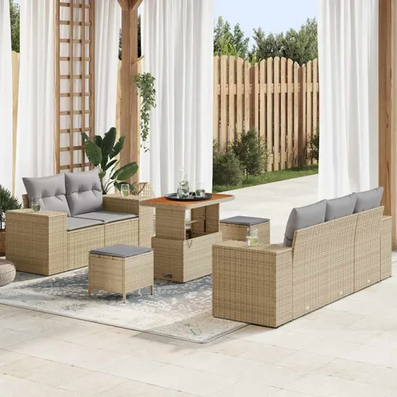 vidaXL Havesofa Sæt 8 stk Beige polyrattan
