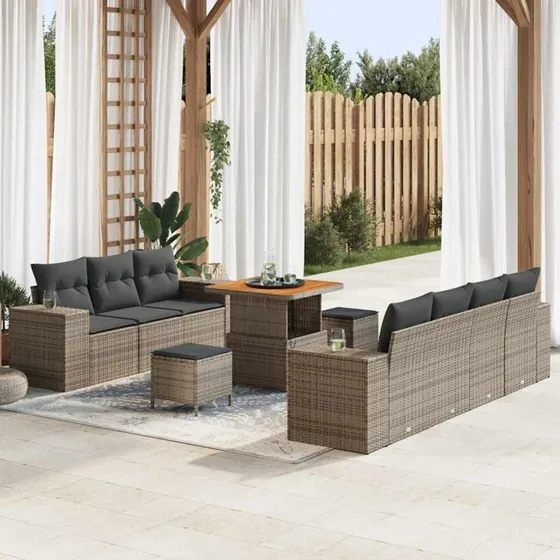 vidaXL Havesofa Sæt 10 stk Grå polyrattan