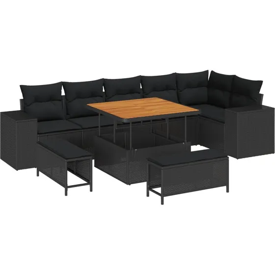 vidaXL Havesofa Sæt 9 pcs Sort polyrattan