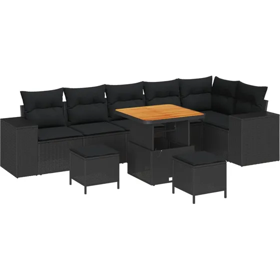 vidaXL Havesofa Sæt 9 pcs Sort polyrattan