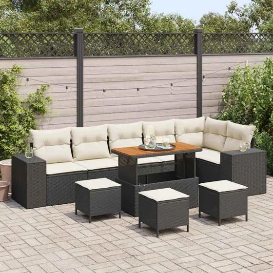 vidaXL Havesofa Sæt 10 pc Sort polyrattan