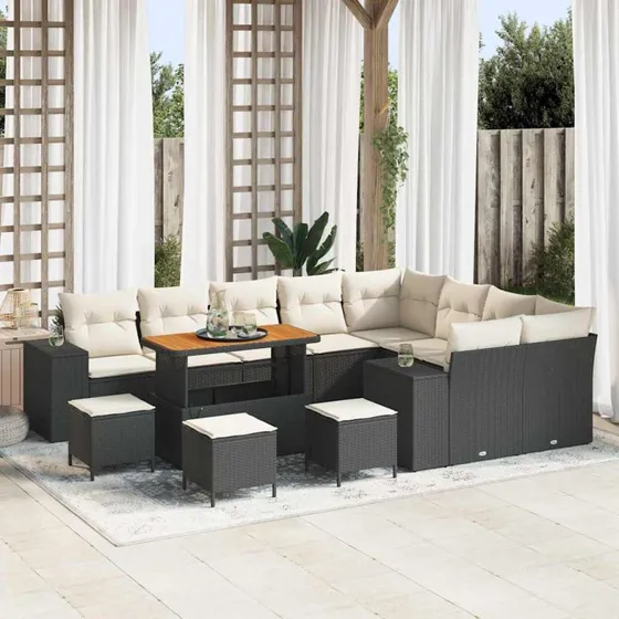 vidaXL Havesofa Sæt 13 pcs Sort polyrattan