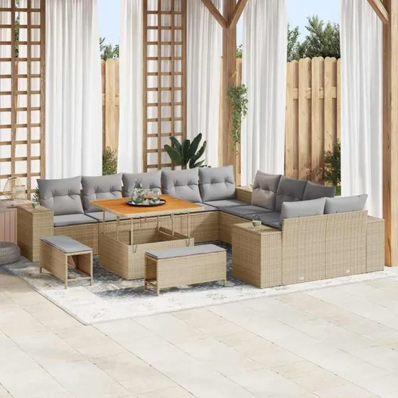 vidaXL Havesofa Sæt 13 pcs Beige polyrattan