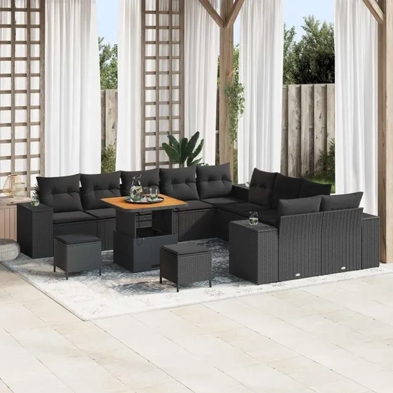 vidaXL Havesofa Sæt 13 pcs Sort PolyRattan