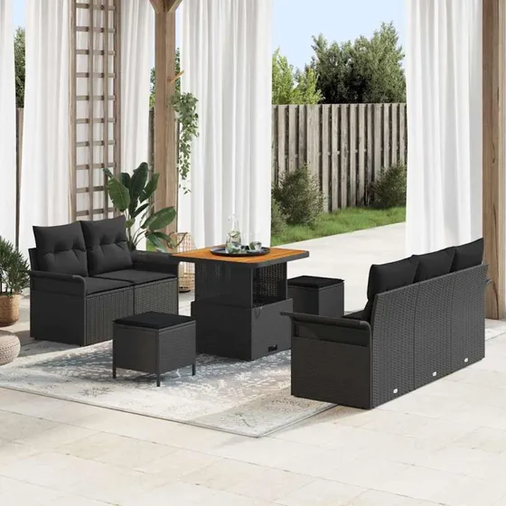 vidaXL Havesofa Sæt 8 stk Sort polyrattan