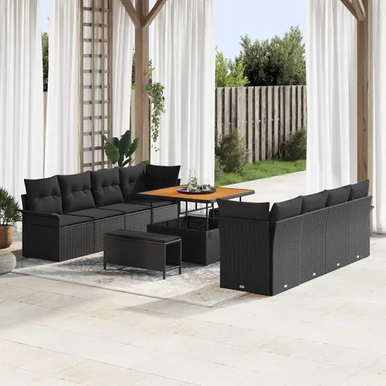 vidaXL Havesofa Sæt 11 pc Sort polyrattan