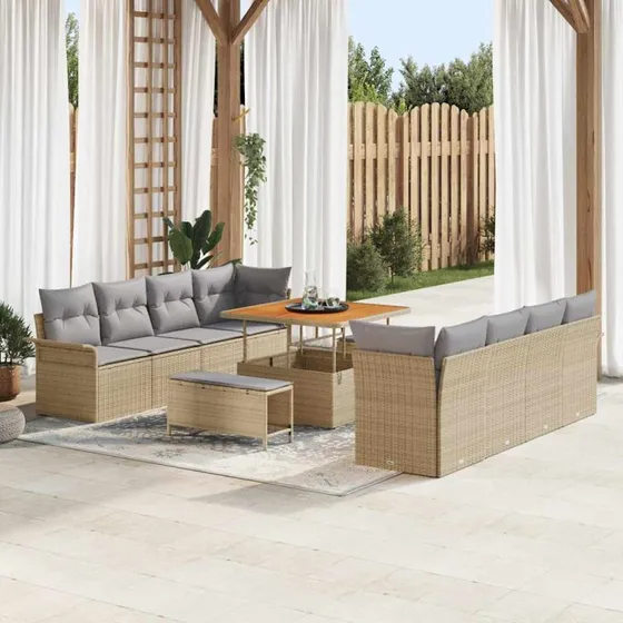 vidaXL Havesofa Sæt 11 pcs Beige Polyrrattan