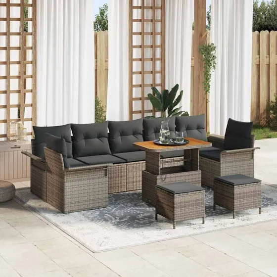 vidaXL Havesofa Sæt 10 stk Grå PolyRattan
