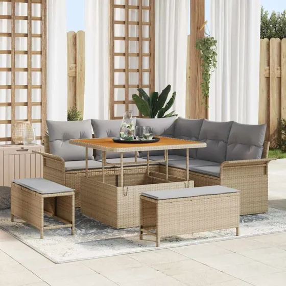 vidaXL Havesofa Sæt 8 stk Beige polyrattan