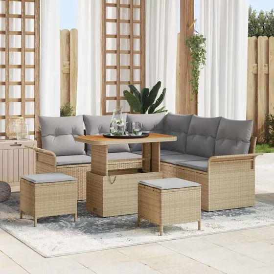 vidaXL Havesofa Sæt 8 stk Beige polyrattan