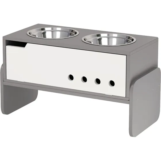 Aosom hævet hundefoderstation med opbevaring, 2x2000 ml, grå