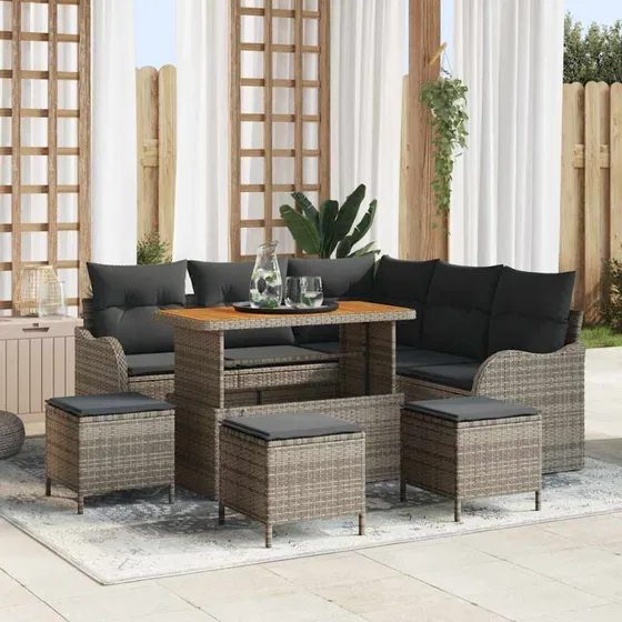 vidaXL Havesofa Sæt 9 stk Grå Poly Rattan
