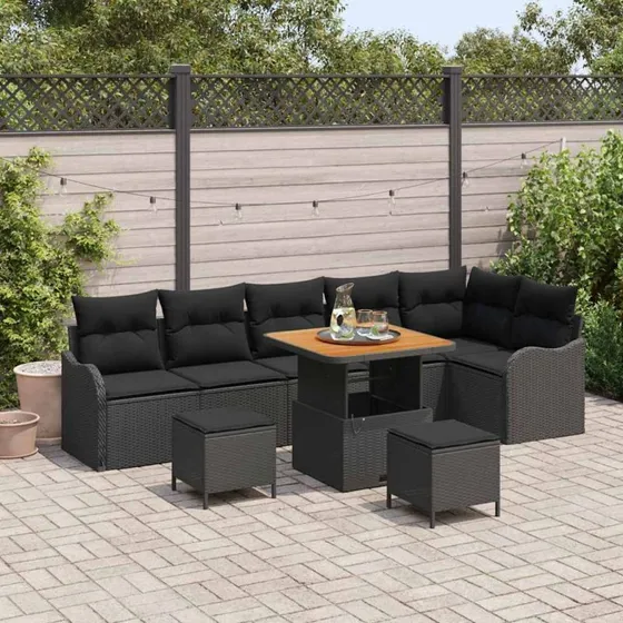 vidaXL Havesofa Sæt 9 stk Sort Poly Rattan