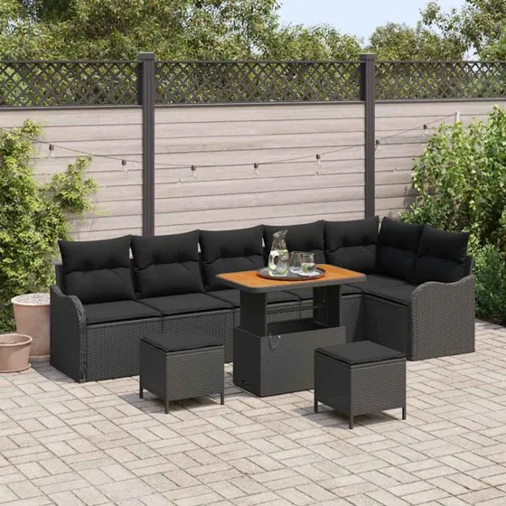 vidaXL Havesofa Sæt 9 stk Sort Poly Rattan