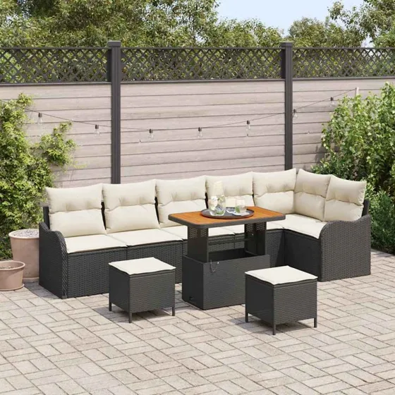 vidaXL Havesofa Sæt 9 stk Sort Poly Rattan