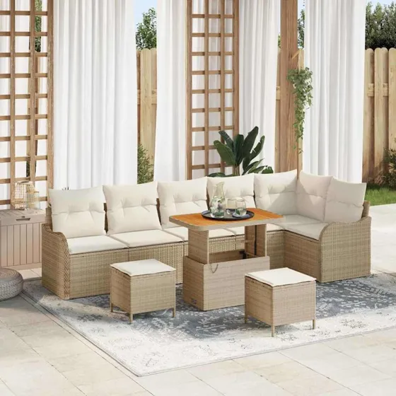 vidaXL Havesofa Sæt 9 stk Beige Poly Rattan