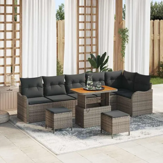 vidaXL Havesofa Sæt 9 stk Grå Poly Rattan