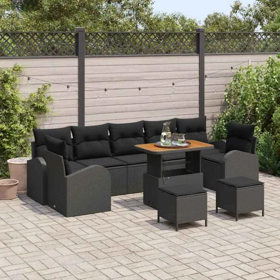 vidaXL Havesofa Sæt 10 pcs Sort Poly rattan