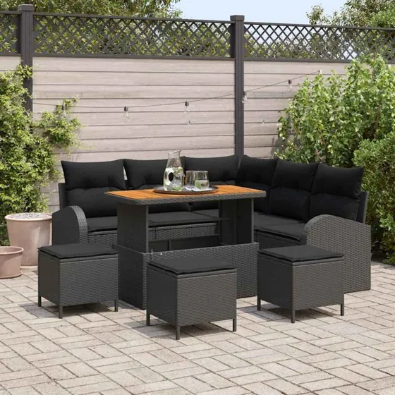 vidaXL Havesofa Sæt 9 stk Sort Poly rattan
