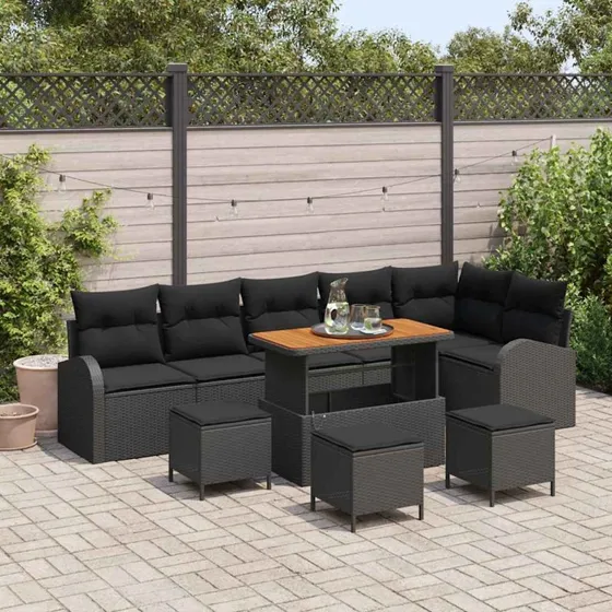 vidaXL Havesofa Sæt 10 pcs Sort Poly rattan