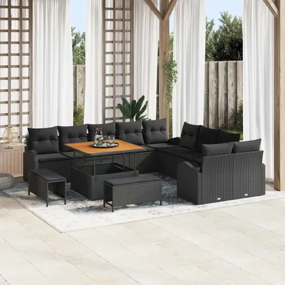 vidaXL Havesofa Sæt 13 pcs Sort Poly rattan