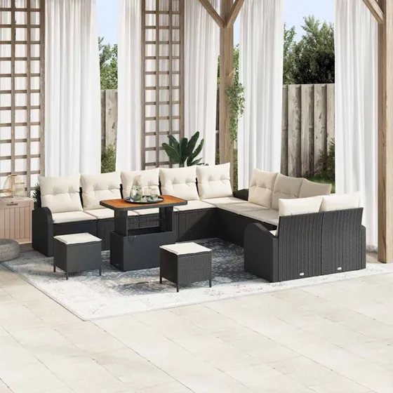 vidaXL Havesofa Sæt 13 pcs Sort Poly rattan