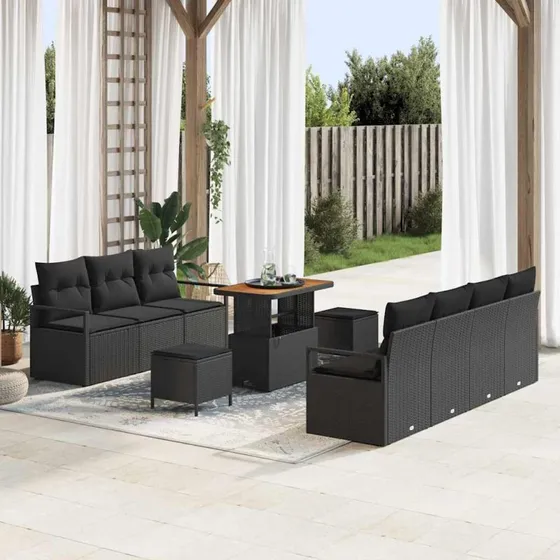 vidaXL Havesofa Sæt 10 pcs Sort Poly rattan