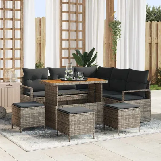 vidaXL Havesofa Sæt 9 pcs Grå Poly rattan
