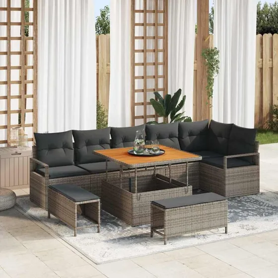 vidaXL Havesofa Sæt 9 stk Grå Poly rattan