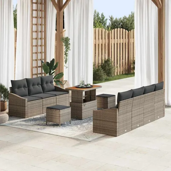 vidaXL Havesofa Sæt 10-puds Grå Poly rattan