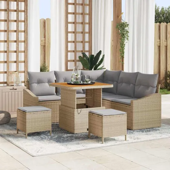 vidaXL Havesofa Sæt 8 pcs Beige Poly rattan