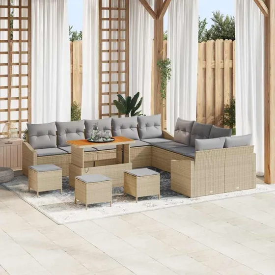 vidaXL Havesofa Sæt 14 pcs Beige Poly rattan