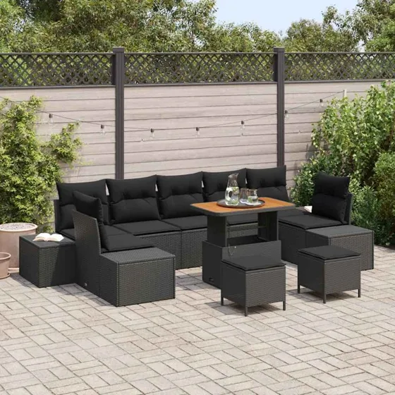 vidaXL Havesofa Sæt 10-puds Sort Poly rattan