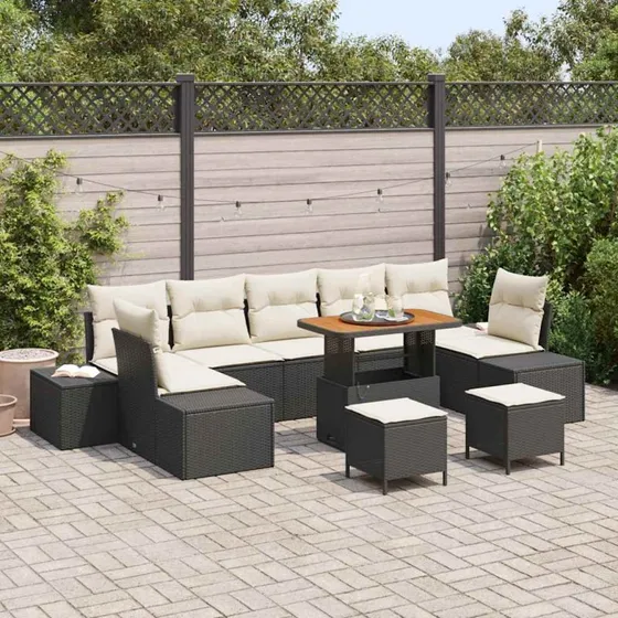 vidaXL Havesofa Sæt 10-puds Sort Poly rattan