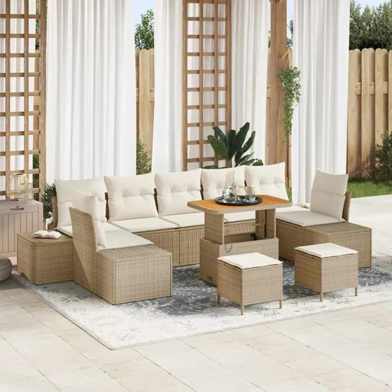 vidaXL Havesofa Sæt 10-puds Beige Poly rattan