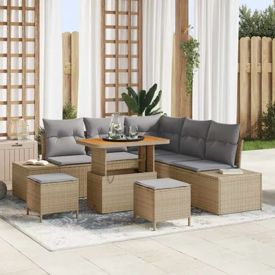 vidaXL Havesofa Sæt 8 pcs Beige Poly rattan