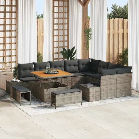 vidaXL Havesofa Sæt 12 pcs Grå Poly rattan med opbevaring