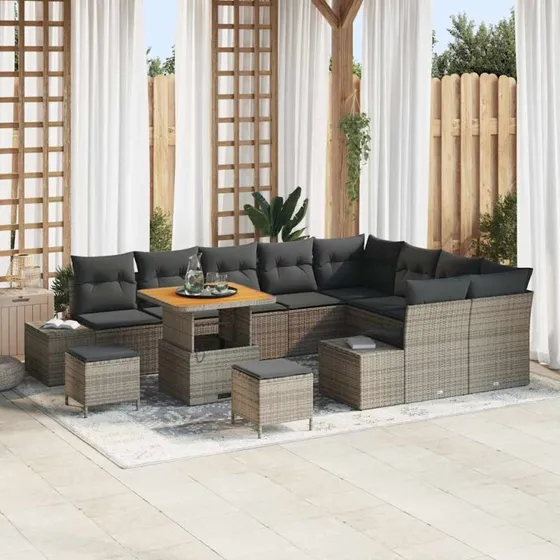 vidaXL Havesofa Sæt 12 pcs Grå Poly rattan med opbevaring