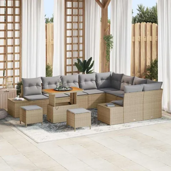 vidaXL Havesofa Sæt 12 pc Beige Poly rattan med opbevaring