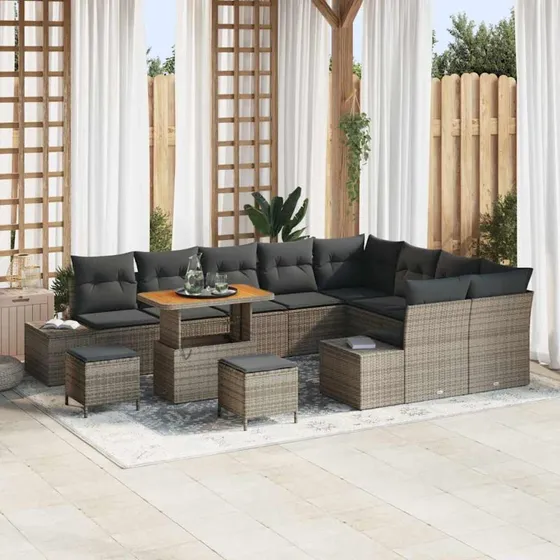 vidaXL Havesofa Sæt 12 pcs Grå Poly rattan med opbevaring