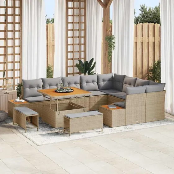vidaXL Havesofa Sæt 12 stk Beige Poly rattan