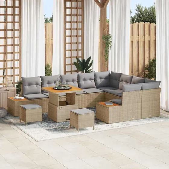 vidaXL Havesofa Sæt 12 stk Beige Poly rattan