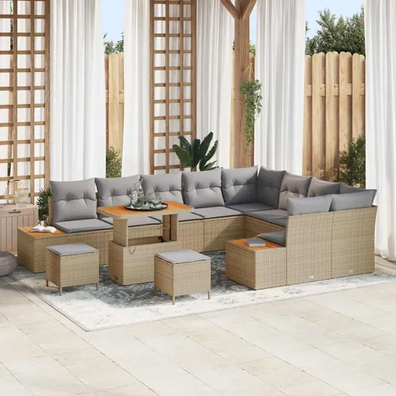 vidaXL Havesofa Sæt 12 stk Beige Poly rattan