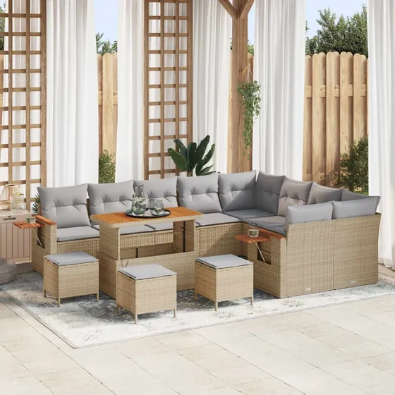 vidaXL Havesofa Sæt 13 stk Beige Poly rattan