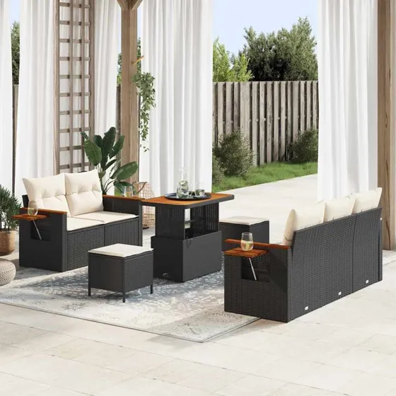 vidaXL Havesofa Sæt 8 pcs Sort/Cream 90x55x71 cm